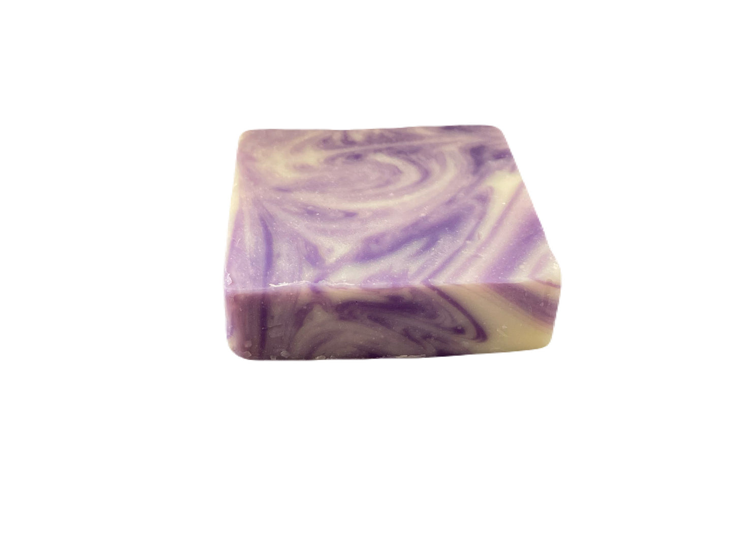 A eco-friendly soap bar with a purple and white swirled design