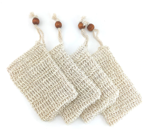 Four soap saver bags against white background